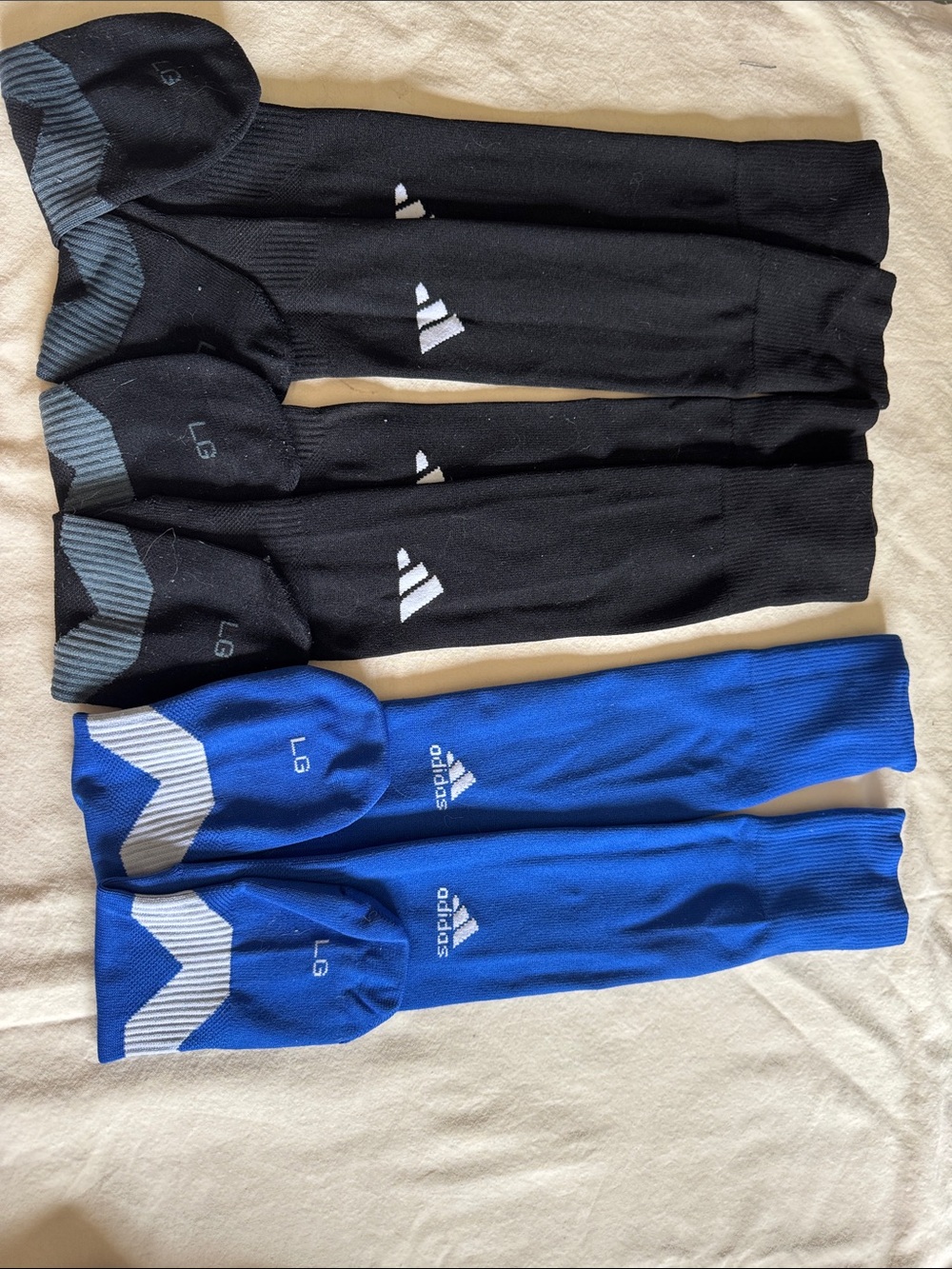 adidas Unisex Metro 6 Soccer Socks in Black & Royal Blue (3 pairs in Adult L)